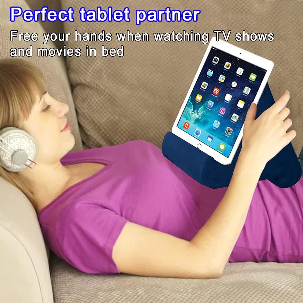 Tablet Pillow Stand - Tablet Holder Dock for Bed with Multi-Viewing Angles, Compatible with iPad Pro 9.7, 10.5,12.9 Air Mini 4 3, Kindle, Galaxy Tab, E-Reader (Blue)