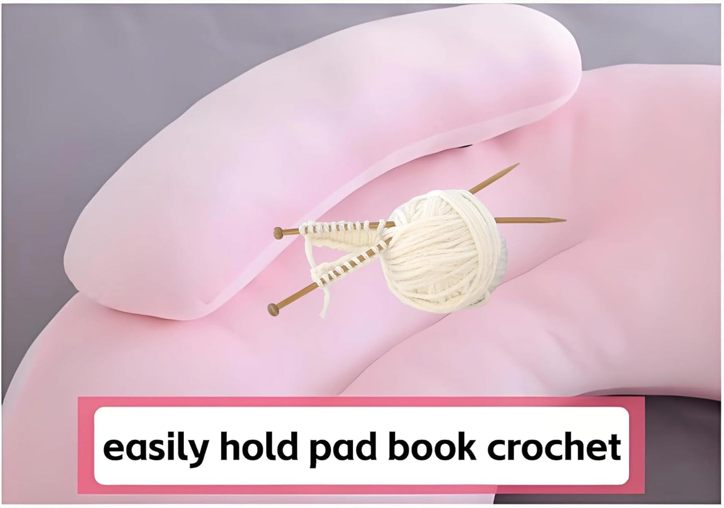 Lap Reading Gaming Crochet Pillow Arm Rest with Support for Book Pad（Pink）
