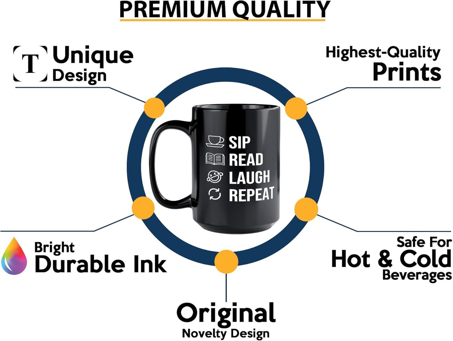 Book Lover Coffee Mug 15oz Black -SIP Read Laugh - Bookworm Literature Library Book Lover Reader Booked Editor Intellectual Studious
