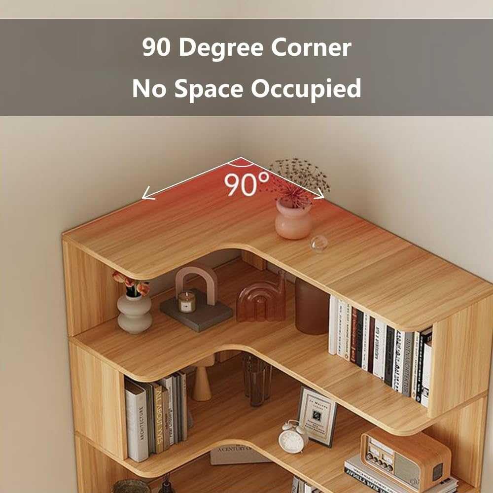 Modern Solid Wood Corner Bookshelf, 6-Tier Floor Bookcase with Open Back Design, Stylish Storage Solution for Living Room, Versatile Shelves for Books & Decor
