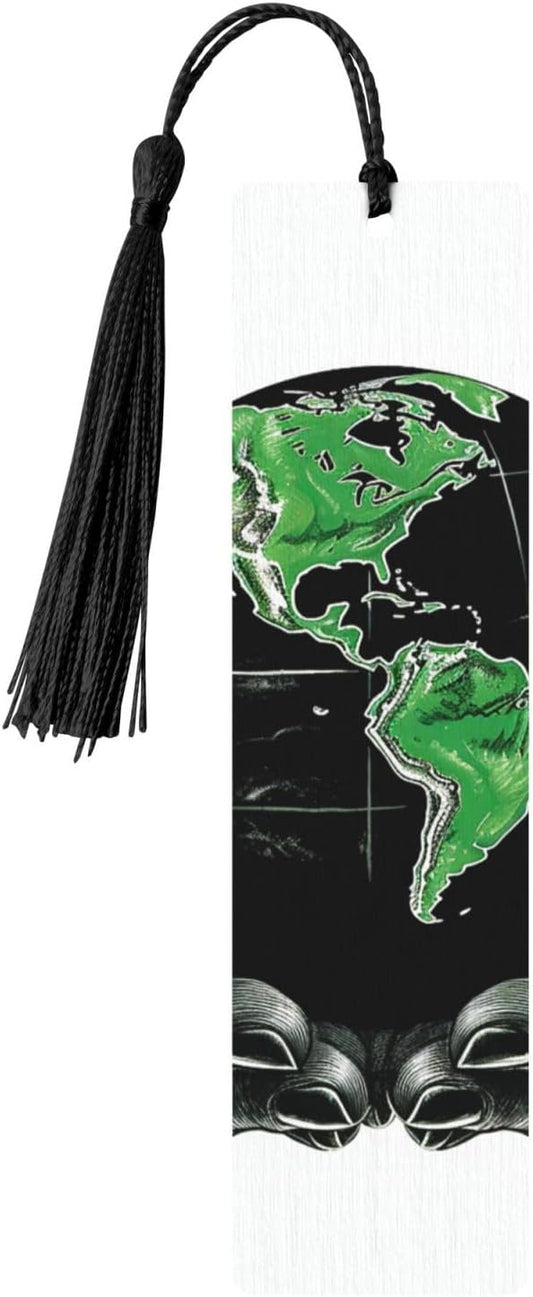 Protect The Earth Bookmarks Gifts for Women Men, Wooden Bookmarks for Book Lovers, Vintage Book Marks Ornaments with Tassel, Unique Personalized Reading Page Markers Black