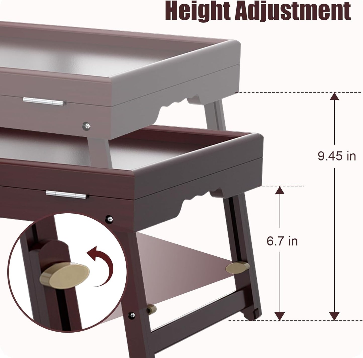 Bamboo Adjustable & Foldable Bed Tray Table with Ergonomic Handle, 17x12in Breakfast Tray for Eating, Laptop Desk, Sofa Snacking, Non-Slip Surface (Mahogany)