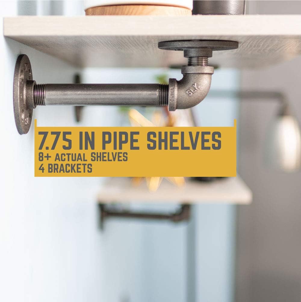 PIPE DECOR Industrial Pipe Shelf Brackets, 6 Inch, 4 Pack – Wall Mounted Double Flange Floating Shelf Hardware, Rustic Vintage-Style Shelving Support Set