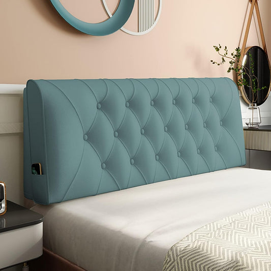 Headboard Bedside Cushion No Wash PU Lumbar Support Pillow Anti-Collision Reading Backres for with/Without Headboard Bed Sofa (Color : Pink-B Size : 160X60X6CM) (Green b)