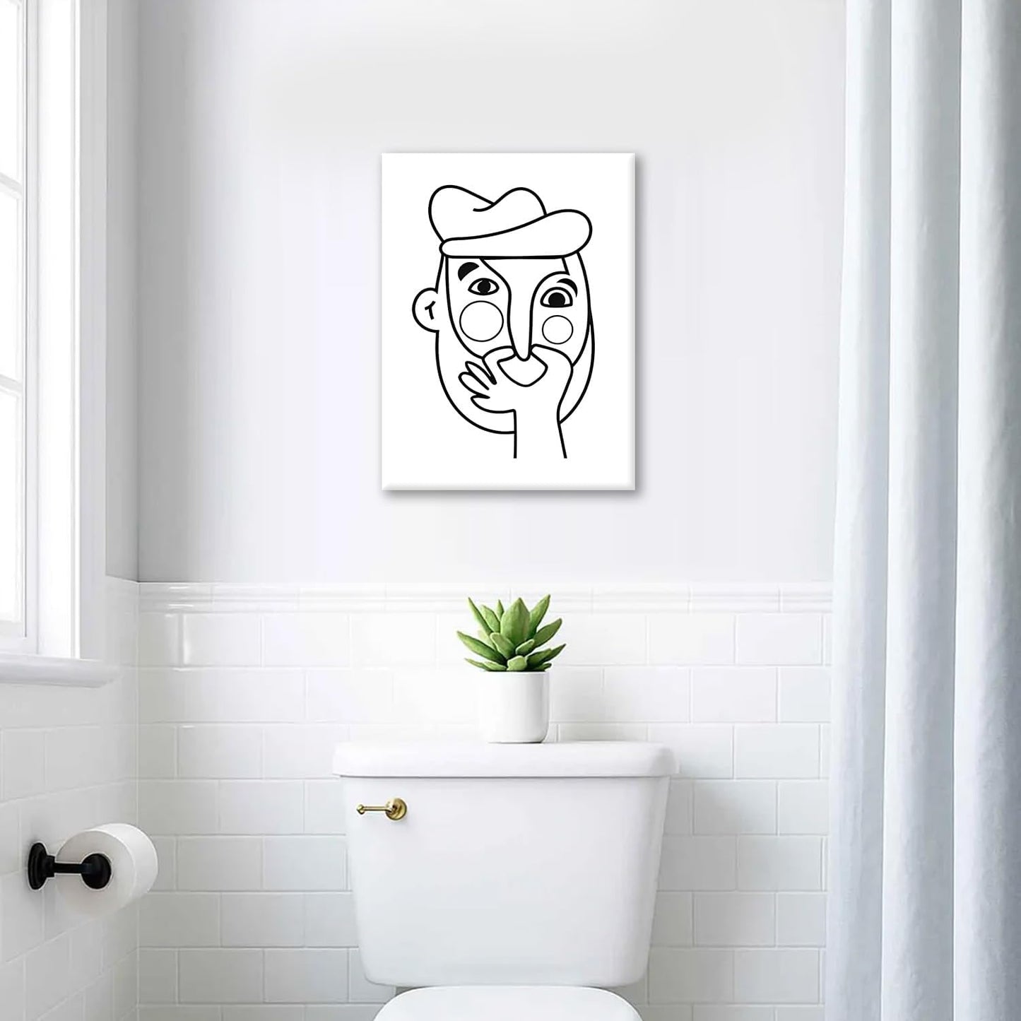 RUURUU 2Pcs Framed Black and White Funny Bathroom Canvas Wall Art Black and White bathroom Modern Abstract Posters Prints Wall Décor Black and White Pictures Artwork for Guest Toilet Walls 16x24inches