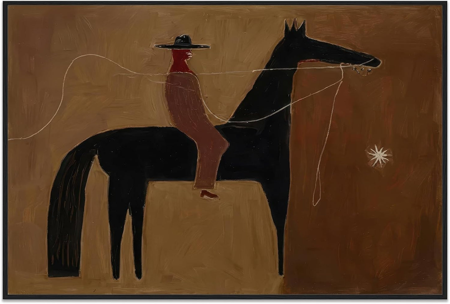 Western Cowboy Wall Decor Japandi Western Cowboy and Horse Oil Painting Large Brown Textured Wall Art Man Painting Vintage Horse Poster Prints for Office Bedroom & Living Room Decor 16x24inch Unframed