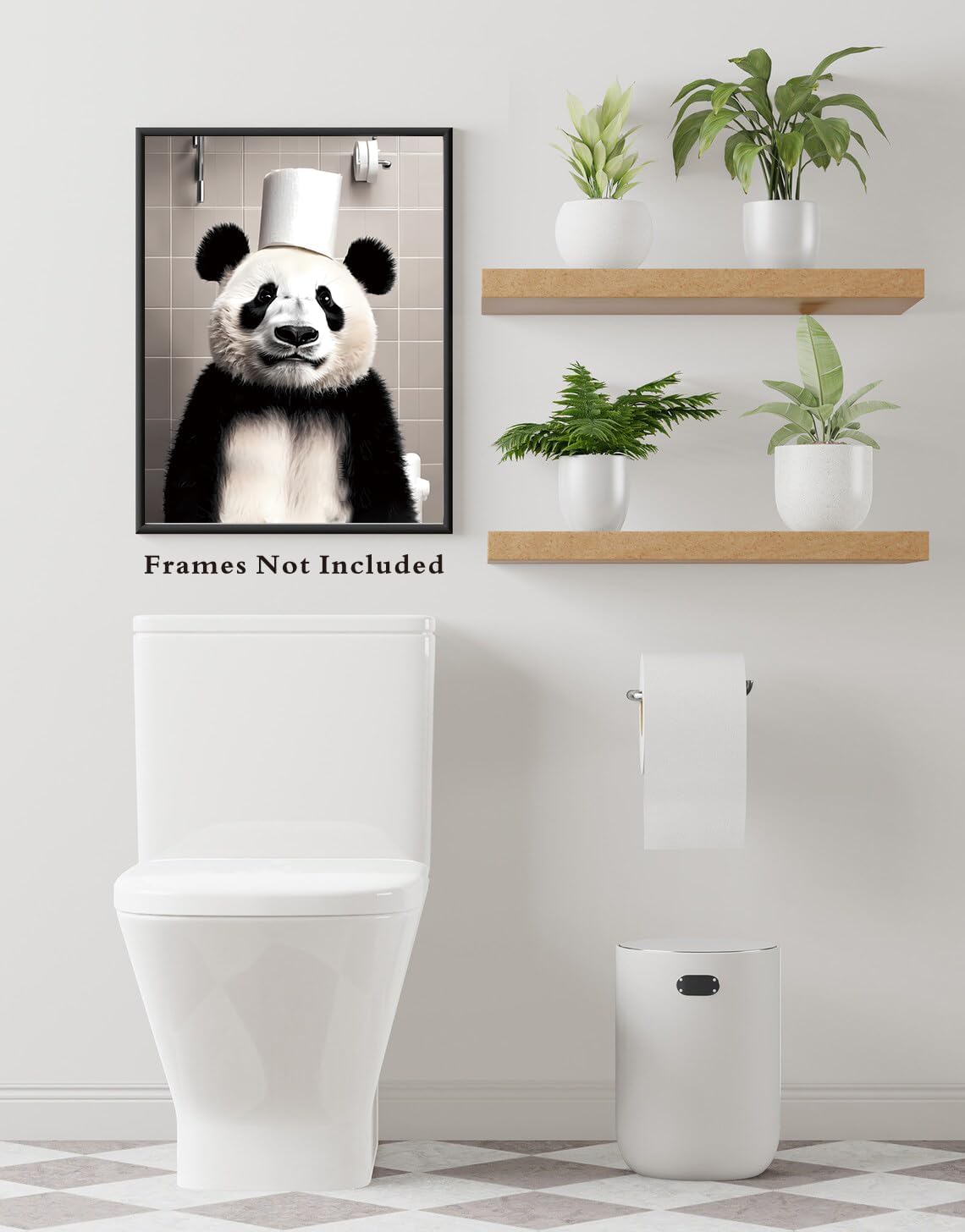 Kids Bathroom Decor Art Prints,Funny Panda Bathroom Wall Art Poster,Black and White Panda Aesthertic Poster,Vintage Animal Canvas Art Prints for Restroom,Farmhouse Wall Decor,4-Set (8"x10"Unframed)