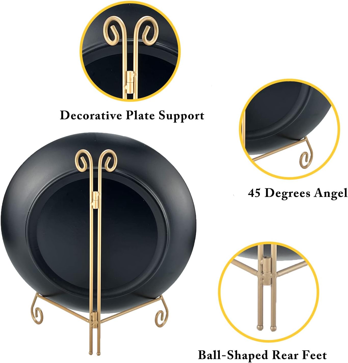 Gold Plate Stand, 6 Inch Decorative Holder for Displaying Platters, Heavy-Duty Metal Easel Stand for Picture, Photo Frame, Books and Round Objects