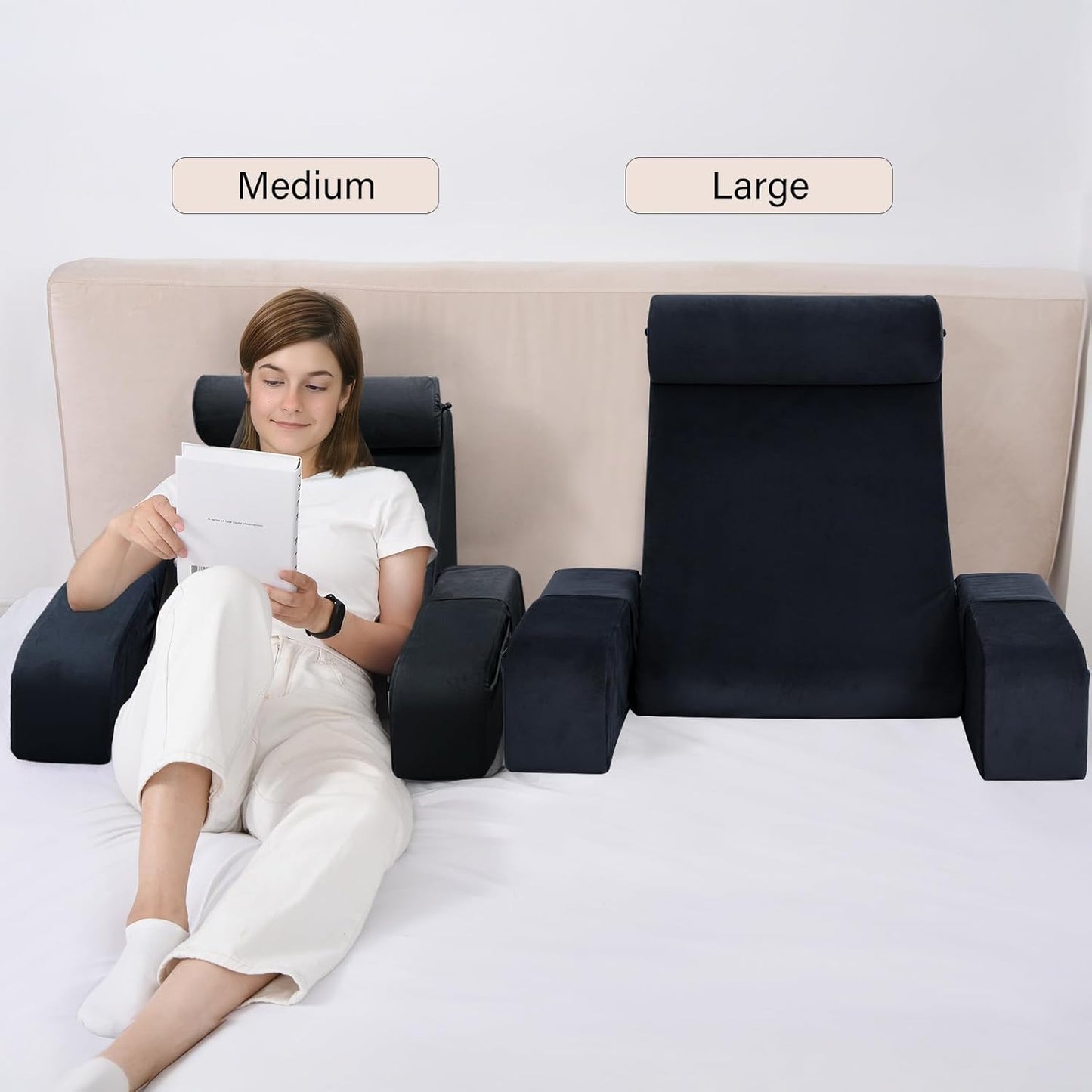 ENITYA Reading Pillow for Sitting in Bed Adult, 21" Large Back Pillow for Sitting up, Bed Rest Pillows for Reclining/Watching TV/Reading/Gaming/Resting in Couch or Floor, Black