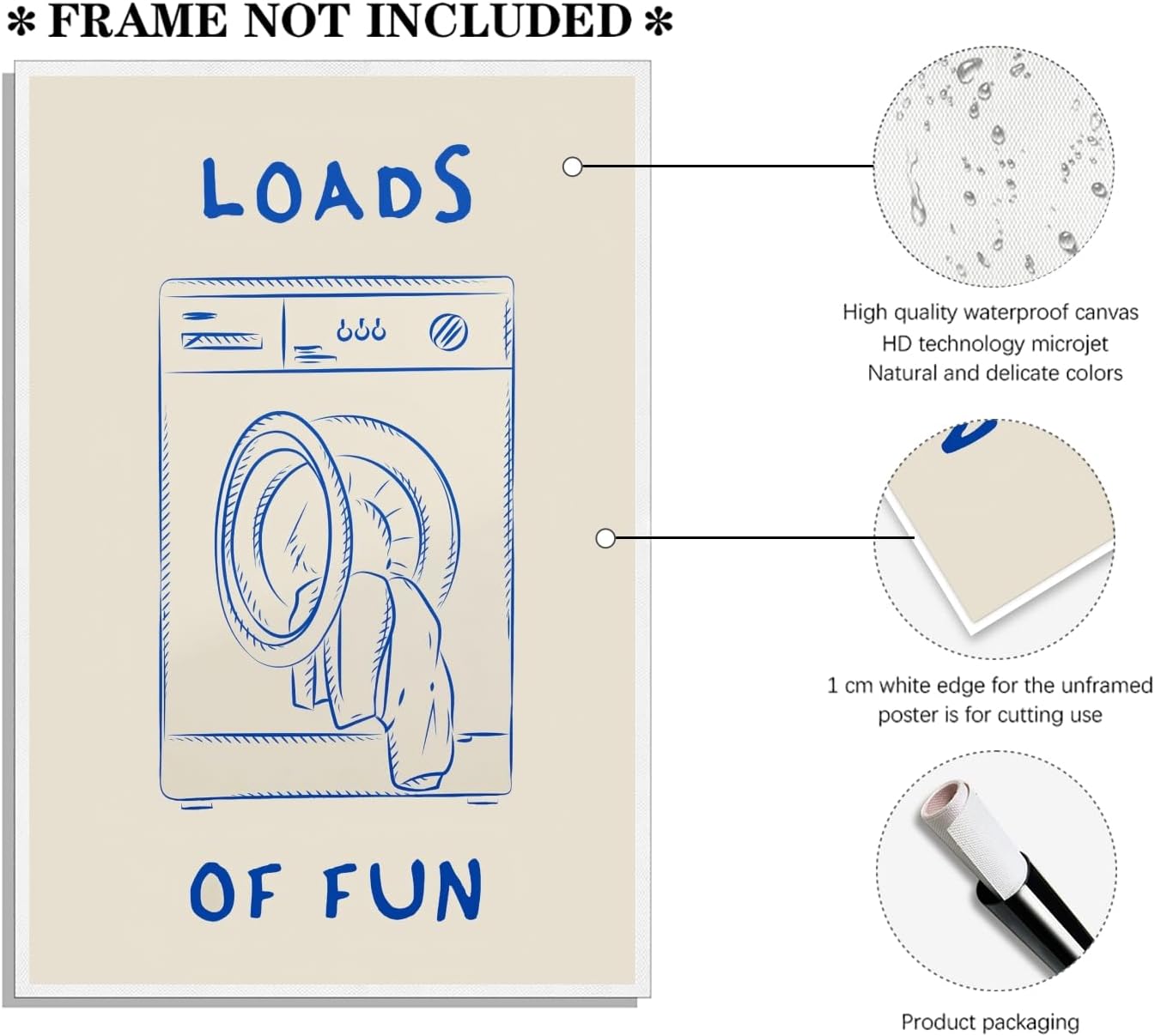 Funny Laundry Wall Art Loads Of Fun Poster Cute Quote Canvas Print Blue Minimalist Laundromat Pictures Painting Trendy Modern Home Hotel Rooms Decor 16x24inch Unframed