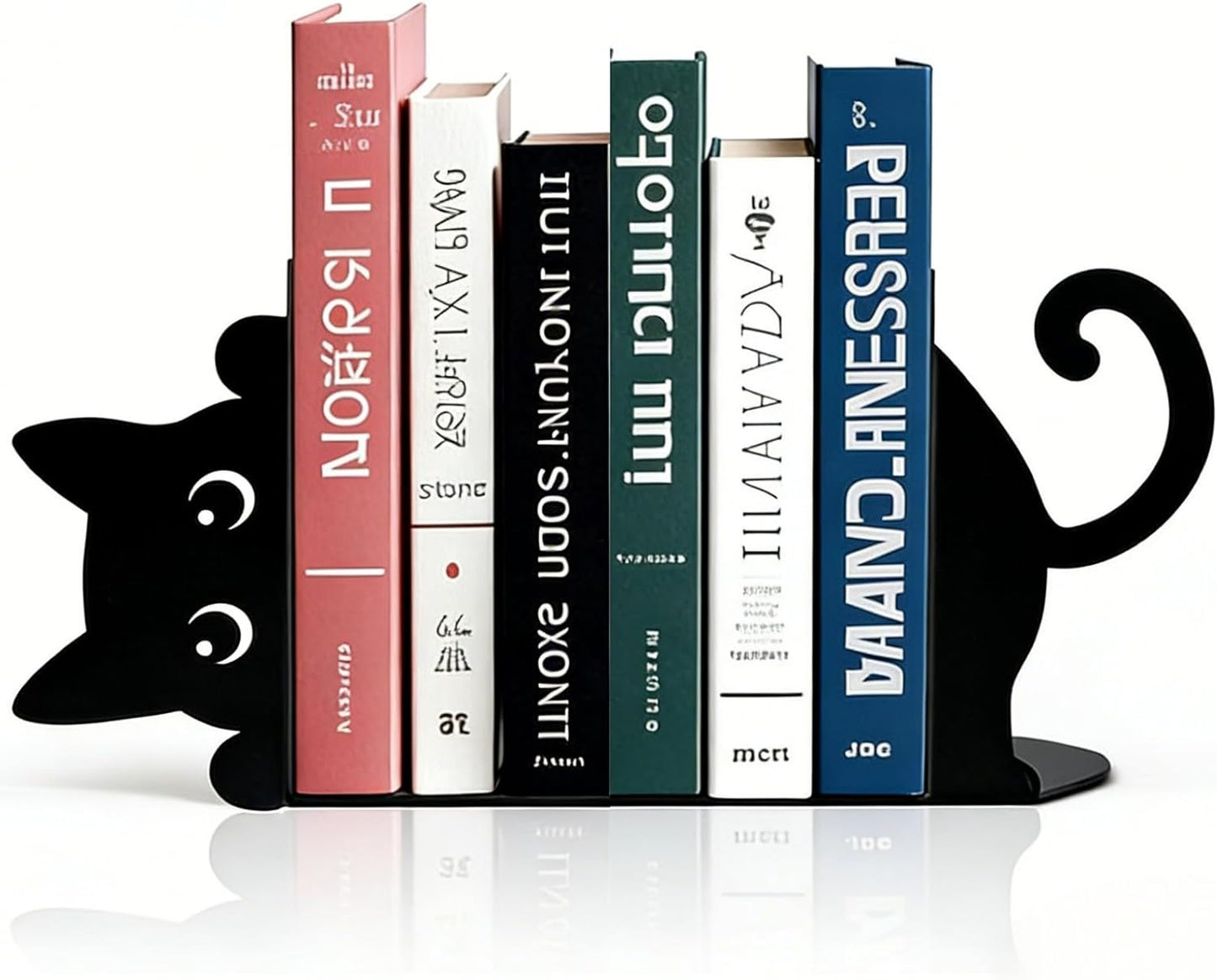 Cat Metal Bookends, Cute Cat Book Ends for Shelves, Home Office Desk Bookshelf Decor, 1.5mm Thick Metal with Non-Slip Pads, Gift for Cat Lovers Book Lovers, 1 Pair