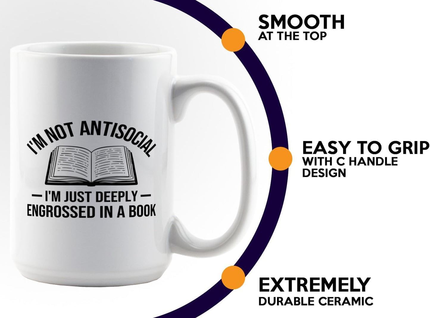 Book Lover Coffee Mug 15oz White -Im not antisocial - Bookworm Literature Library Book Lover Reader Booked Editor Intellectual Studious