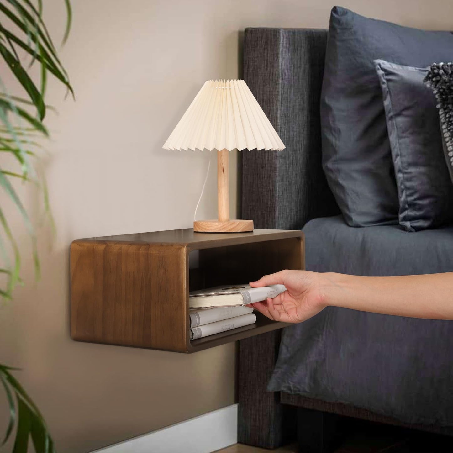 Floating Nightstand, Wall Mounted Bedside Shelf, Handmade Bedroom Furniture,Pine Wood Floating Bedside Table, Minimalist and Unique Style 18”x 10”x 7.5” Brown