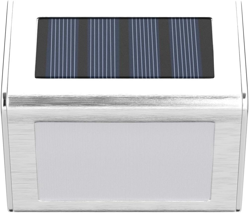 GIGALUMI 12 Pack Solar Fence Lights Outdoor, Waterproof LED Step Lighting Stainless Steel Solar Powered Lights for Step, Stairs, Pathway, Garden (Cold White)