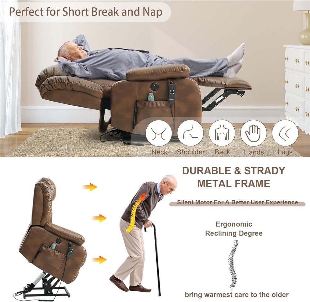 Overstuffed Leather Recliner Chair for Adults, Comfy Reclining Sofa with Padded Armrests and Back, Single Lounge Armchair for Living Room, Home Theater & Bedroom, Brown