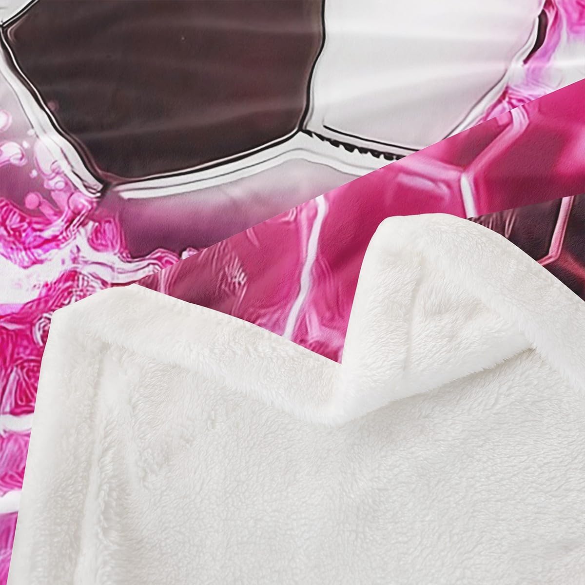 Erosebridal Pink Soccer Blanket Throw 50x60,Girls Football Fuzzy Blanket for Kids Boys Teens,Girly Honeycomb Lightning Throw Blanket,Geometric Hexagon Plush Blanket for Home Room Decor,All Season