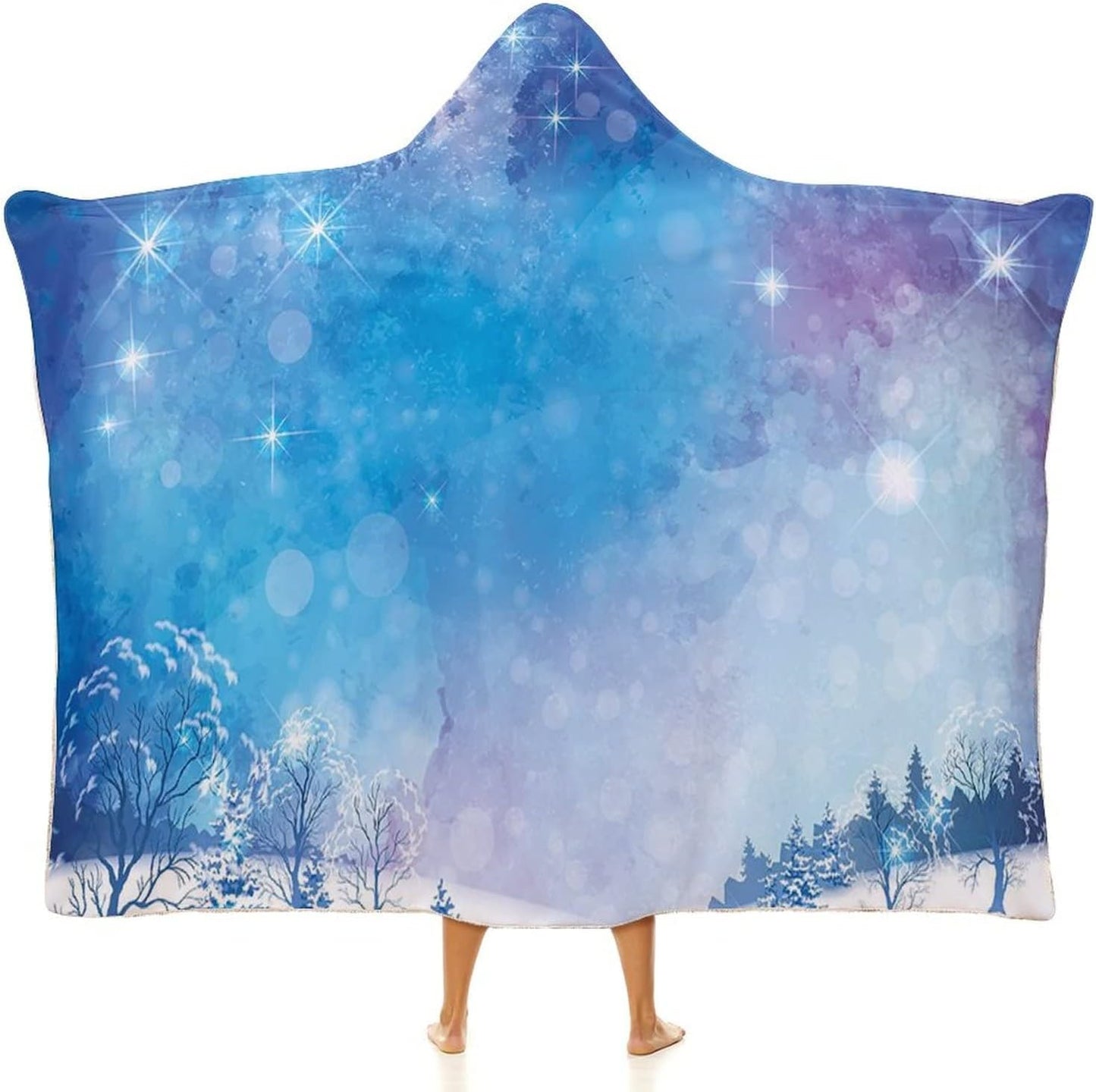 Throw Blankets, Night Wearable Hooded Blanket for Adults, Christmas Themed Abstract Snow Winter Scenery, Soft Warm Cozy, 40 x 50inches, Studying Reading Snuggling Napping Office