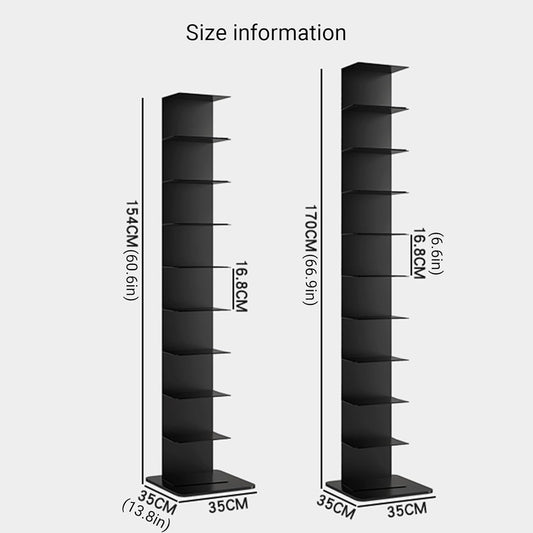 Modern Open Metal Spine Bookcase Tower with Baffles for Book Organizer Freestanding Narrow Display Bookshelf for Small Space for Living Room, Bedroom，Office(White,9-Layer)