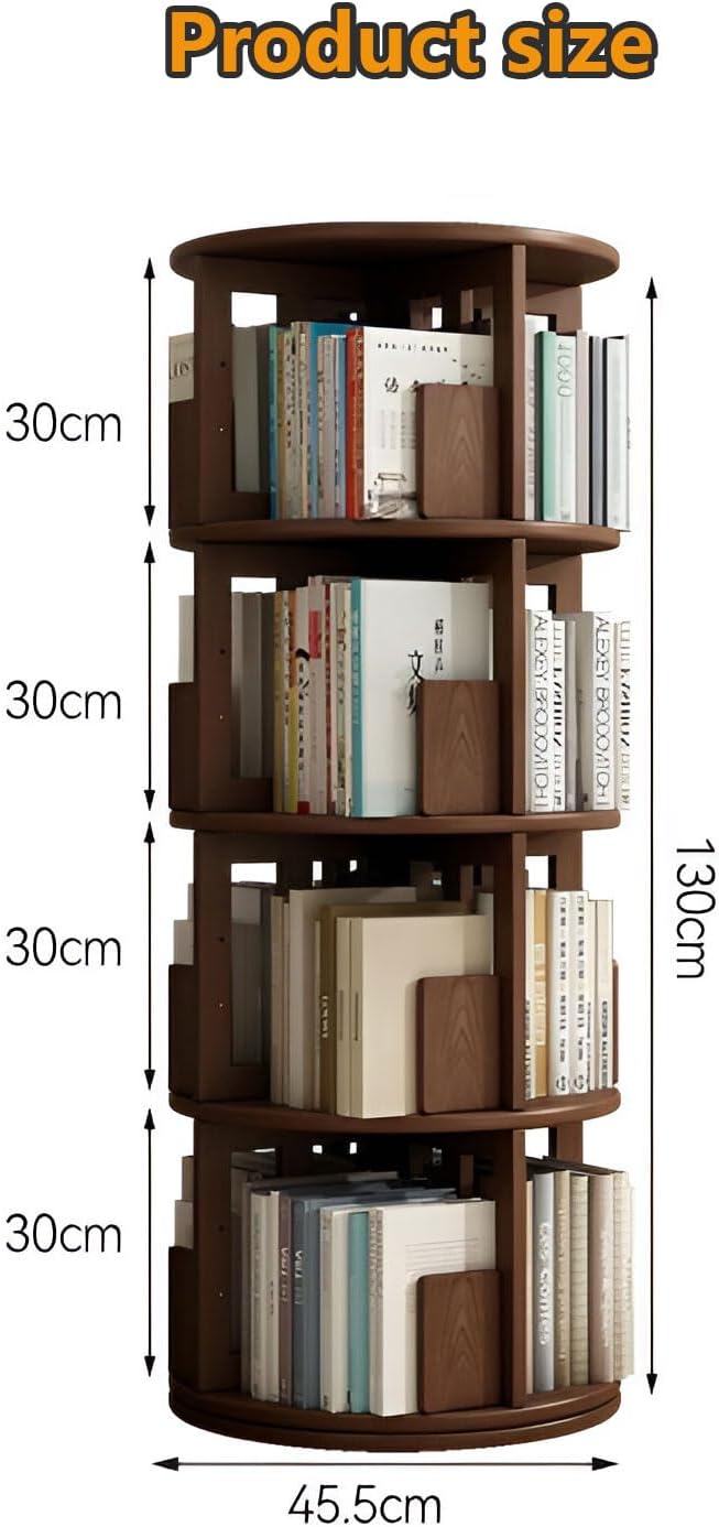 AIZYR Solid Wood Rotating Bookshelf 4 Tier Floor Standing Bookcase, Spinning Book Shelf Display Wood Narrow Storage Rack for Small Space Study Office