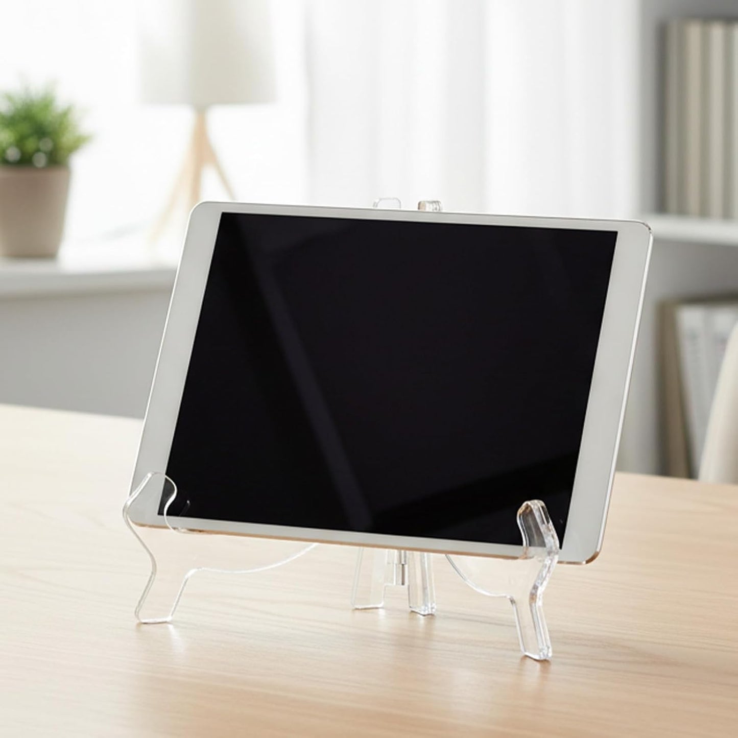 Larrel 2PCS 6.4 Inch Acrylic Easel Stand, Clear Plate Stands, Folding Display Plate Holder, Clear Display Holders for Decorative Picture Frame, Photo, Book, Plates, Table Numbers and Tablet PC