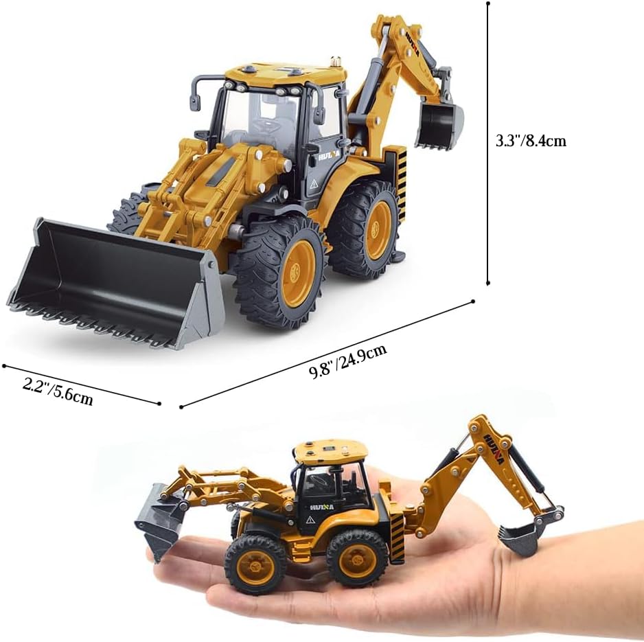 Dollox Die-cast Excavator Backhoe Front Loader Truck 1/50 Metal Engineering Vehicle Construction Tractor Model Collection Bulldozer Back Hoe Truck Decoration Toy Gift for Kids