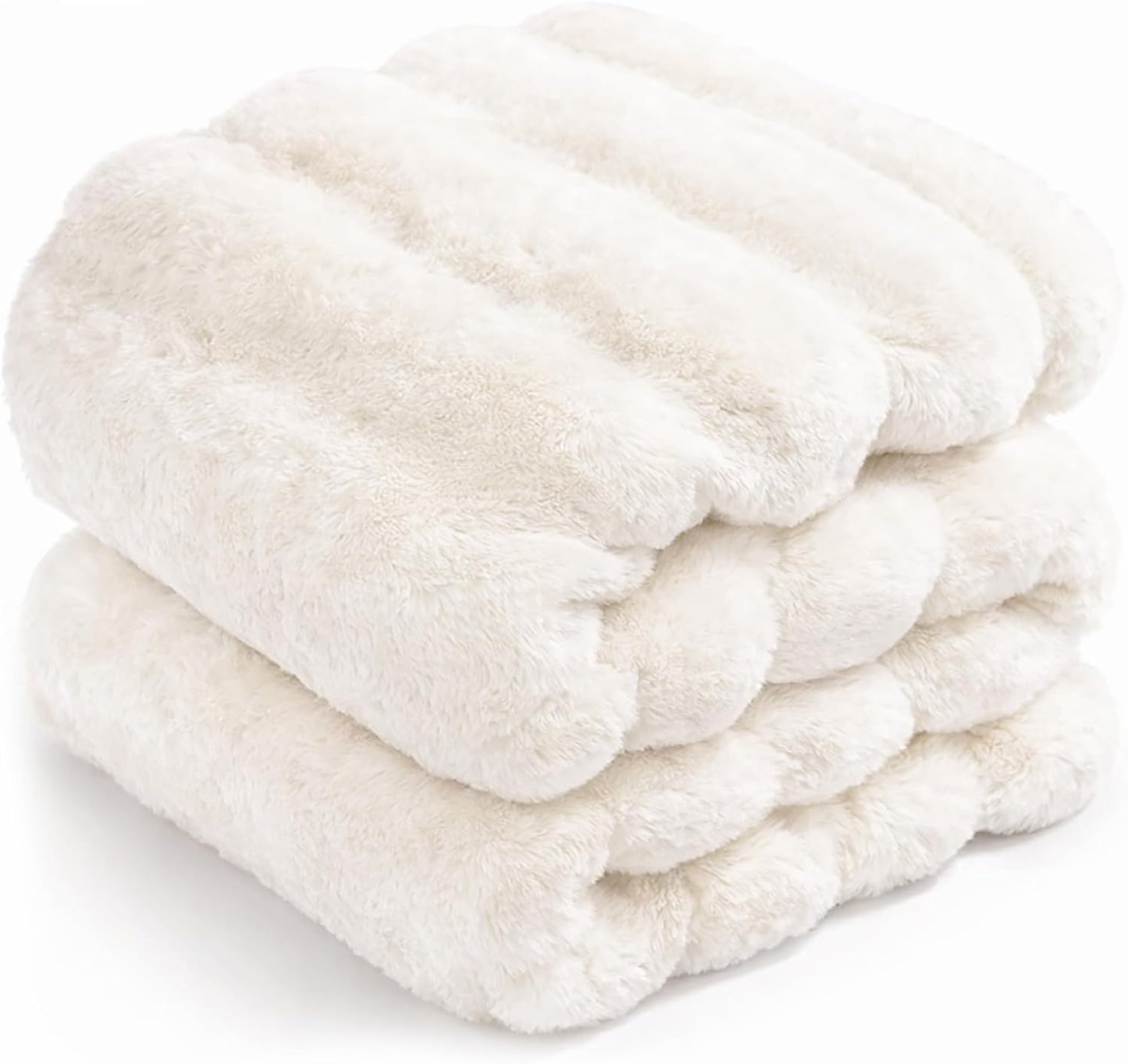 Touchat Luxury Faux Rabbit Fur Throw Blanket Twin Size for Couch,Super Heavy Warm Cozy Blanket for Sofa Bedroom Living Room,Ultra Soft Fluffy Reversible Plush Blanket for Home Decor Gifts,Cream White