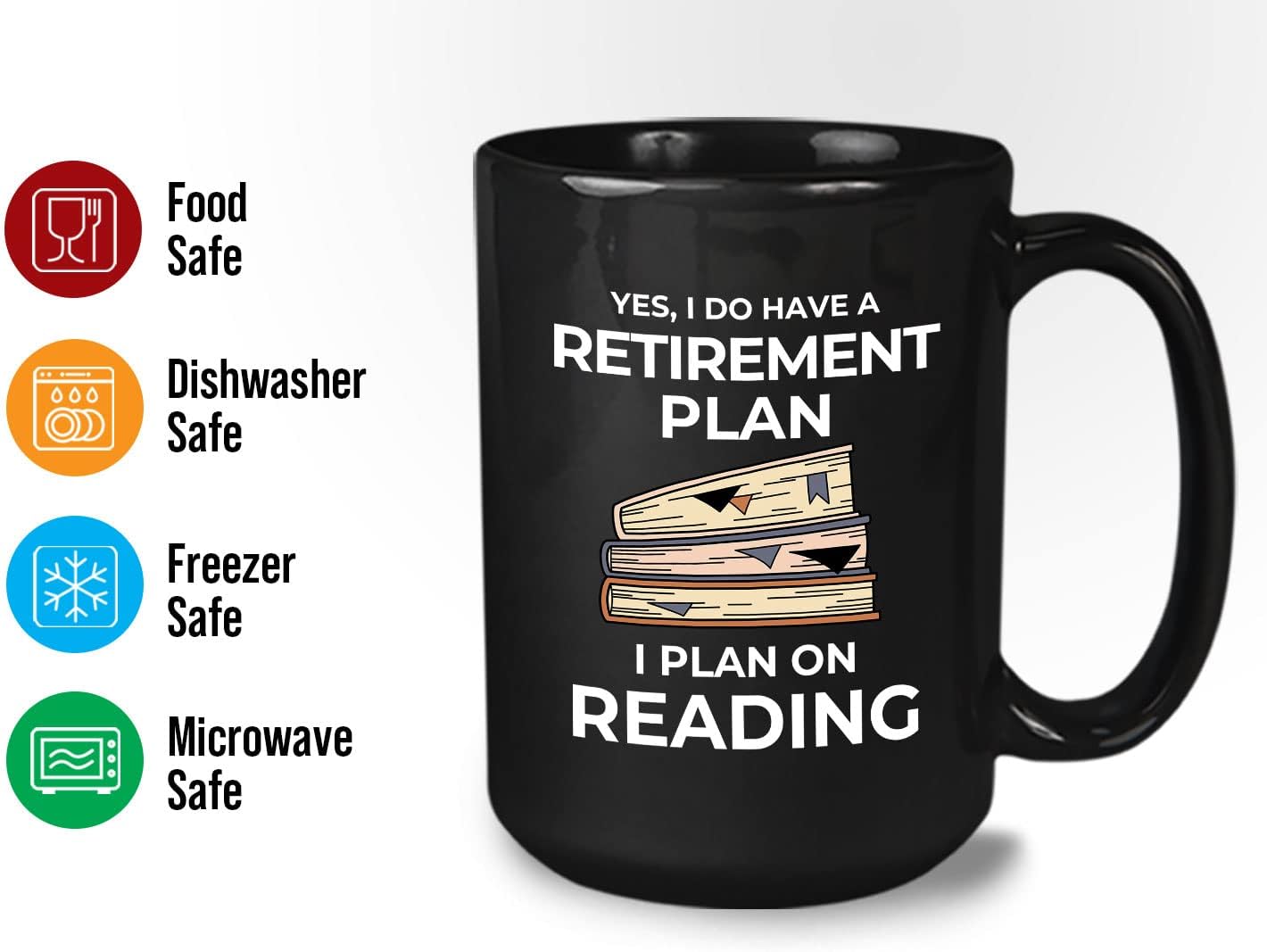 Bubble Hugs Book Lover Coffee Mug 15oz Black - Retirement Plan Reading - Reading Retired Coworker Employee Retirement Reader Stack of Books Book Lover Bookish Novelist Librarian Writer