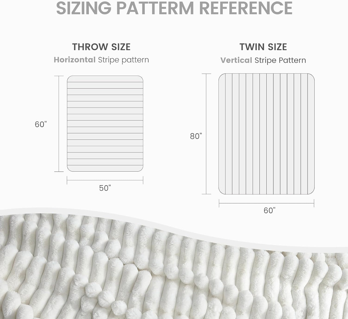 Cozy Bliss Faux Fur Throw Blanket for Couch, Cozy Warm Plush Striped Blanket for Sofa Bedroom Living Room, 50 * 60 Inches Cream White