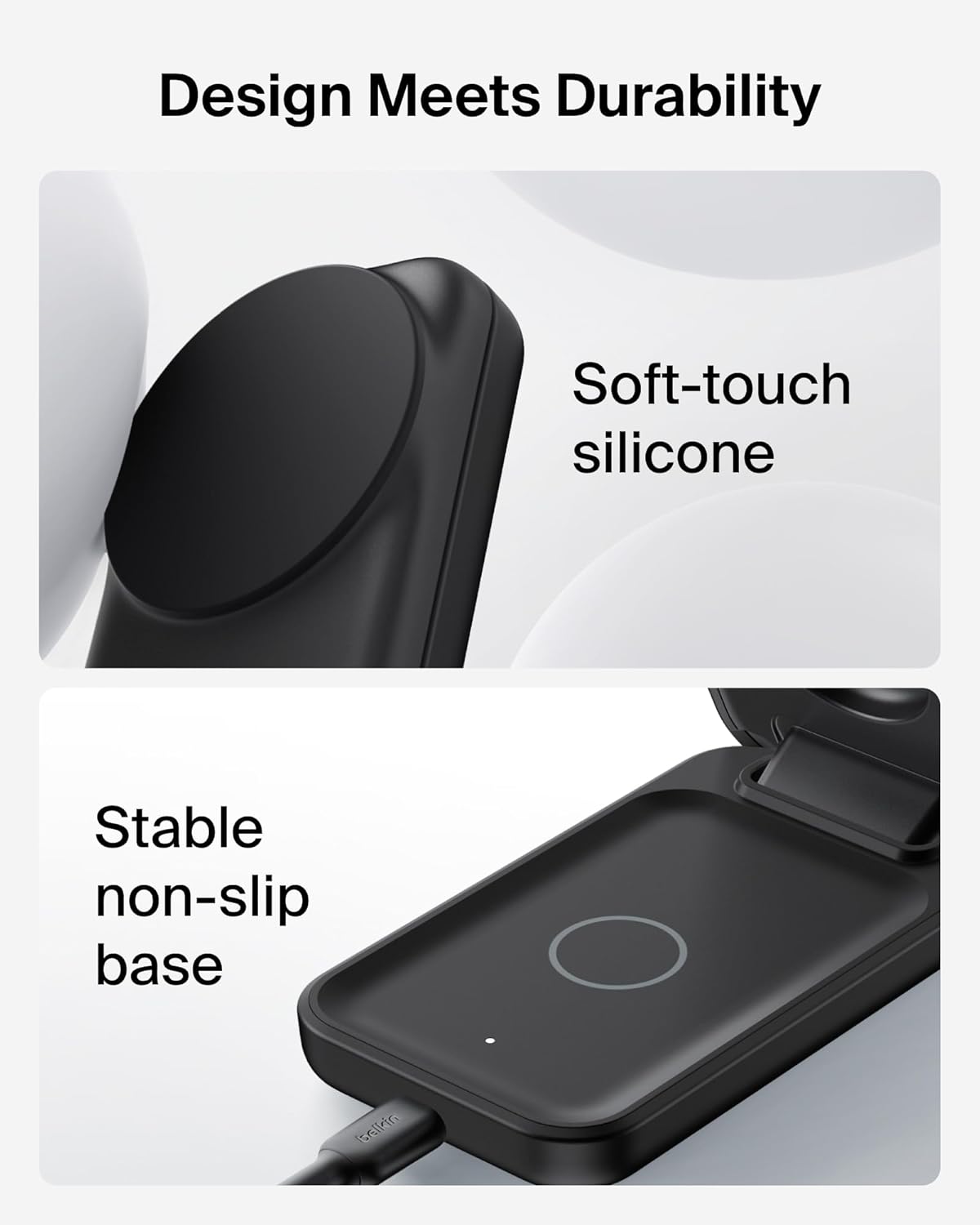 Belkin MagSafe Charger Compatible, 3-in-1 Charging Station, Qi2.2 25W Magnetic Wireless Charger Dock, Foldable Charging Stand for iPhone 17/16/15, Apple Watch, AirPods, Pixel 10 (45W Adapter Included)