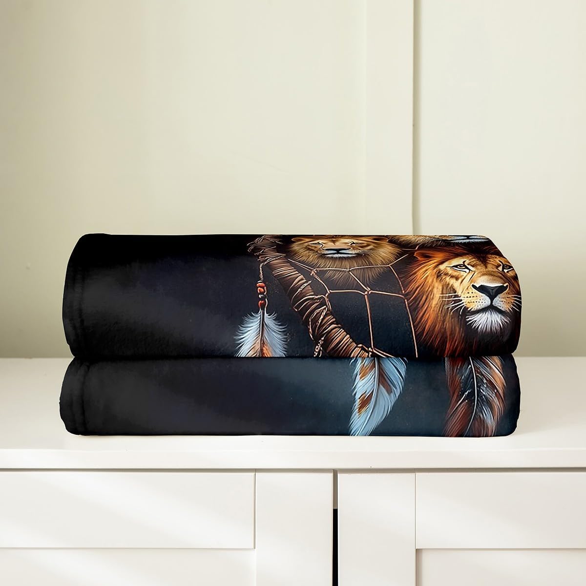 Feelyou Lion Plush Throw Blanket Queen 90"x90" Dreamcatcher Flannel Fleece Blanket Animal All Season Bed Blanket Boho Dream Catcher Decor Blanket Room Decor Indian Hippie Feather Print