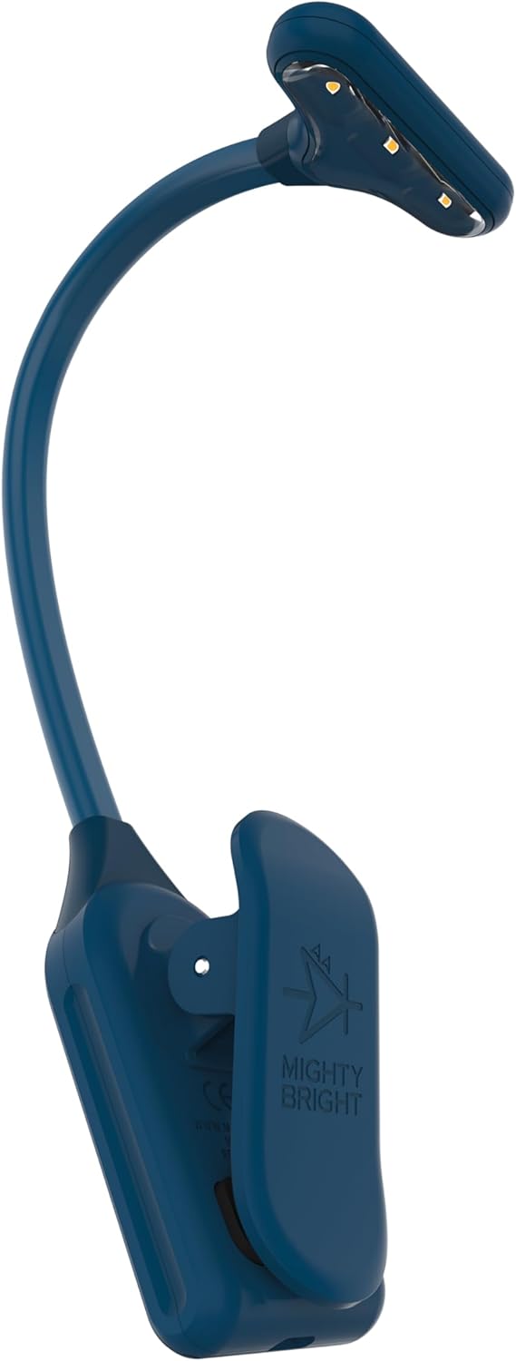 Mighty Bright The Original NuFlex Book Light, Battery-Powered, Warm Eye Care LEDs, Flexible, Durable, Dimmable, Clip-On Reading Light, Read in Bed, Use Batteries or Micro USB (Midnight Blue)