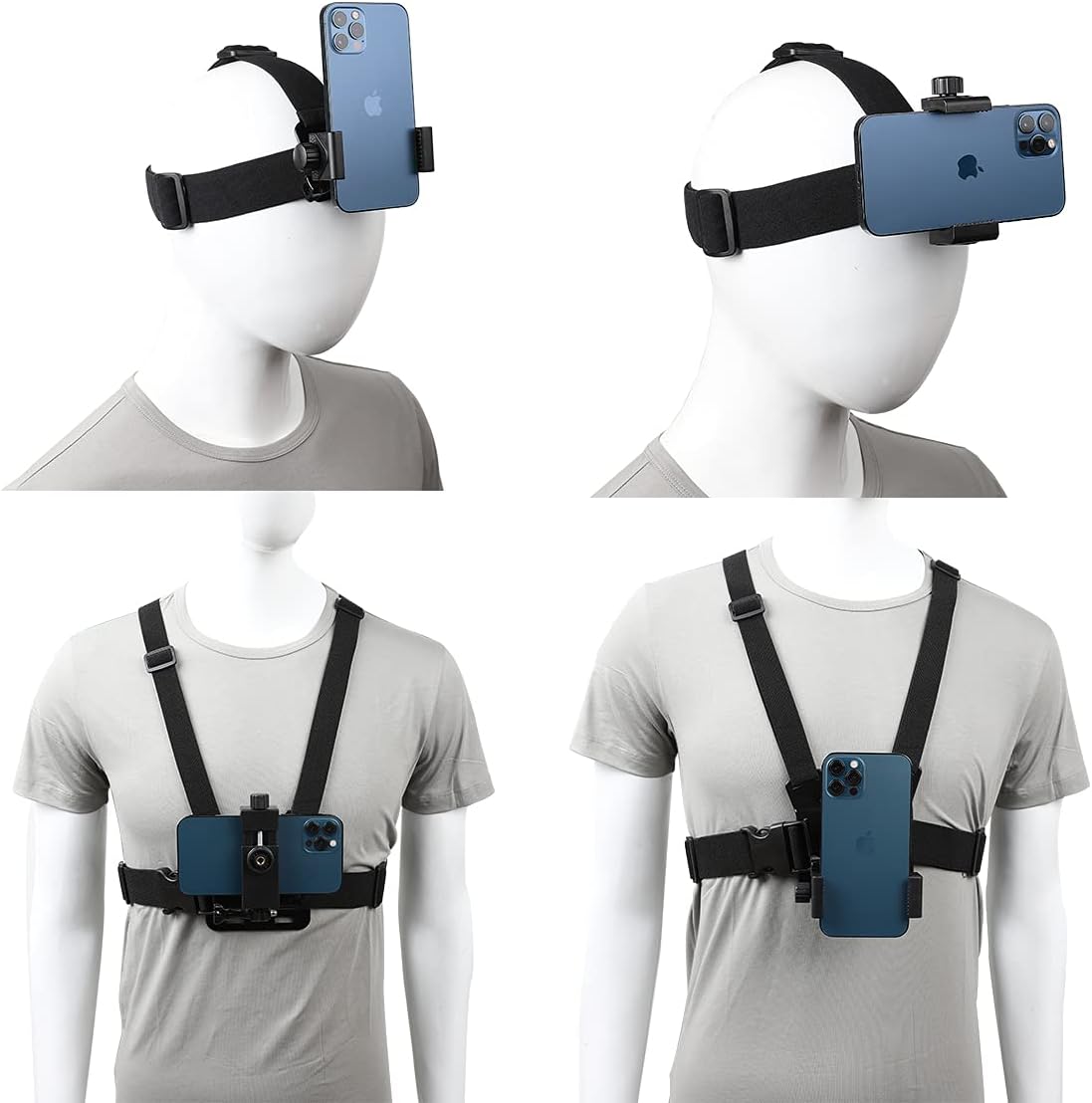 PellKing Mobile Phone Chest Strap Harness Mount Head Strap Holder Kit for POV/VLOG,Cell Phone Clip Compatible with iPhone,Samsung,GoPro Hero 9, 8,7, 6, 5, 4, 3,2, 1,AKASO,DJI Osmo,and Action Cameras…