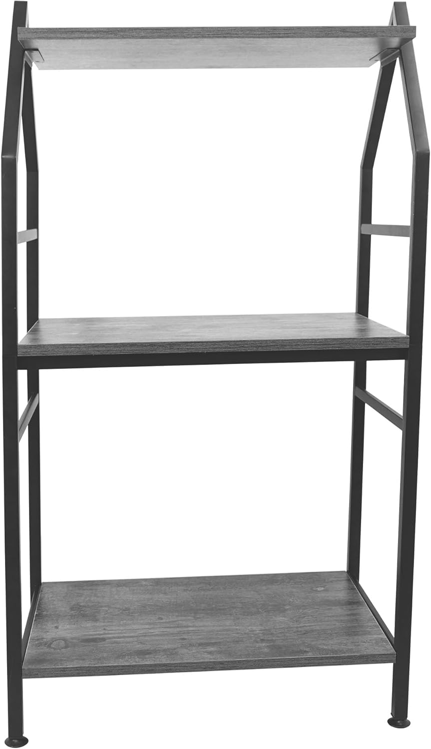 Bookshelf, 3 Tier Industrial Small Bookcase, Metal Narrow Book Shelf, Book Case Book Storage Organizer for Living Room, Bedroom, and Home Office - Rustic Brown