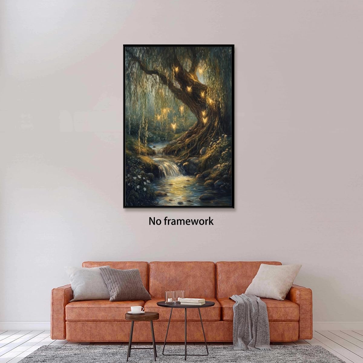 Willow Tree Fairies Poster Enchanted Forest Wall Art Dark Academia Decor Vintage Nature Rustic Aesthetic Enchanted Illustration Canvas Print for Bedroom Reading Nook 12x18inch Unframed