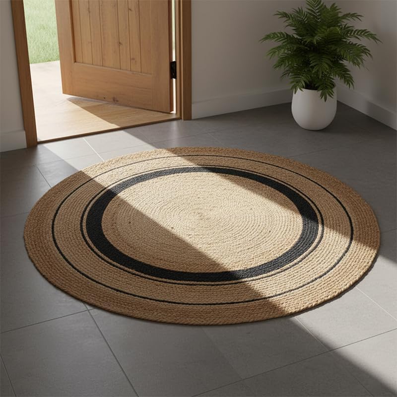 Hand Braided Jute Rug Area Mat Runner Indian Carpet for Living Room, On Table Rug, Hallway Carpet, Handmade Asthetic Home Decor Round (5X5 ft)
