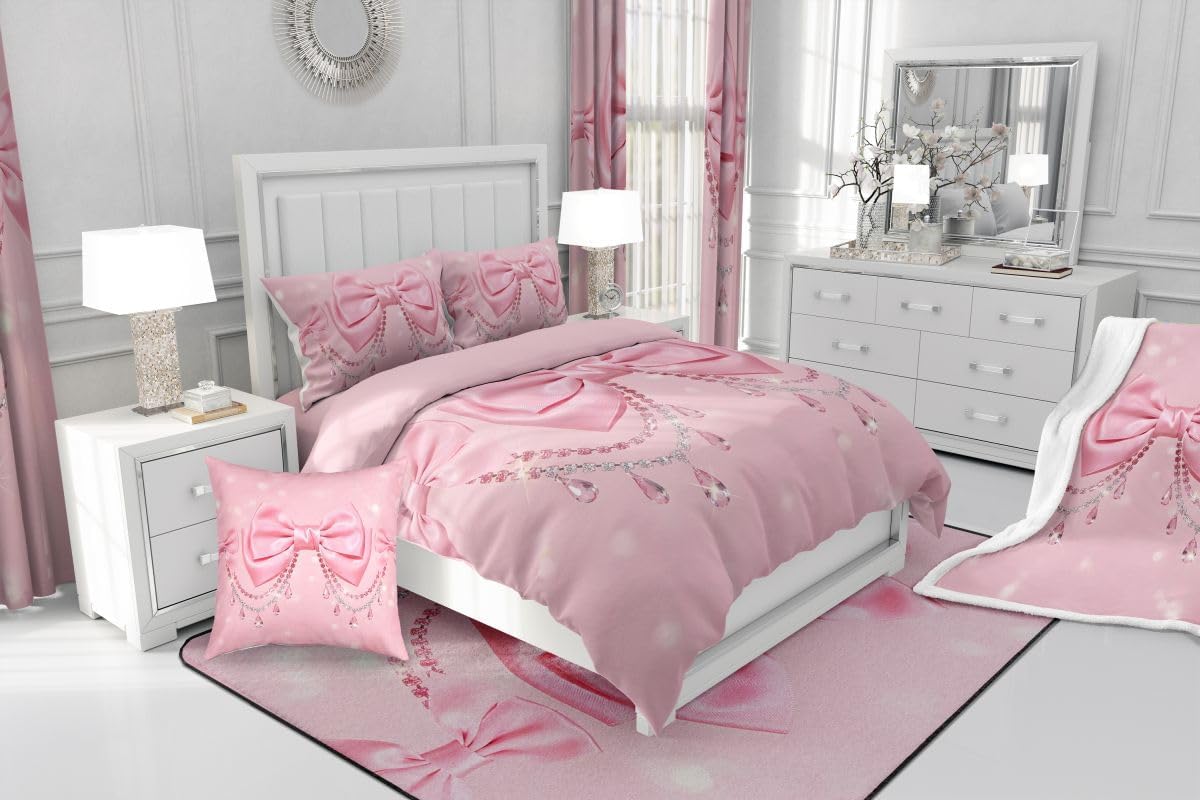 Feelyou Cute Bow Sherpa Throw Blanket for Couch Princess Bowknot Super Soft Cozy Fleece Pink Blanket for Winter, Plush Throw Throw 50"x60" All Season