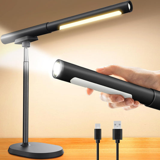 Rechargeable Desk Lamp, Adjustable Magnetic Table Lamp with Removable Cylindrical Light Tube for Study & Bedroom, Dimmable Touch Control & Space-Saving.