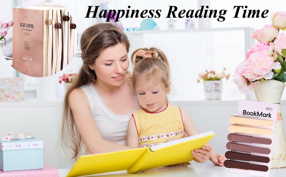 6Pcs Automatic Bookmark, Book Marks for Reading Women Men Kids, Silicone Bookmarks for Women, Unique Book Markers for Reading, Bookmarks Clip Page Holder Accessories for Book Lovers