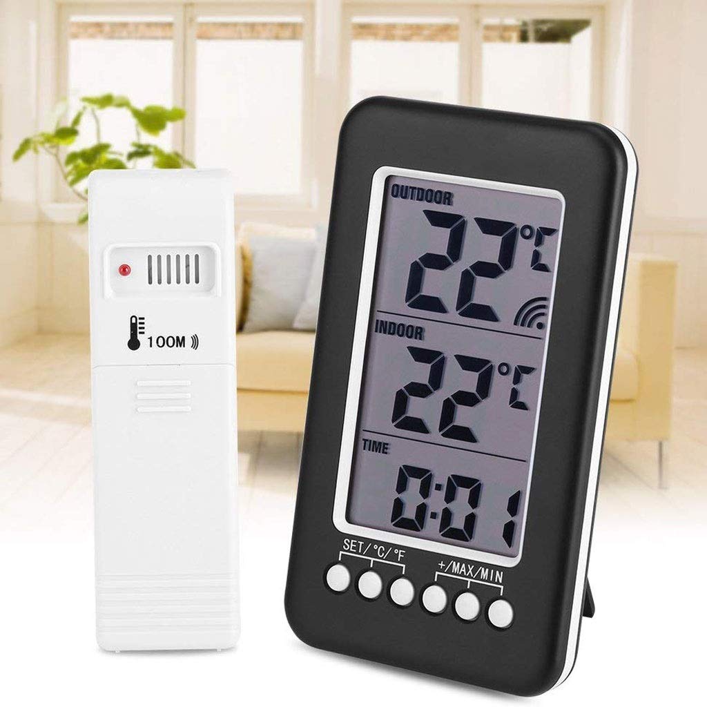 Clock Temperature Meter,LCD Digital Indoor Outdoor Thermometer Electronic and Hygrometer