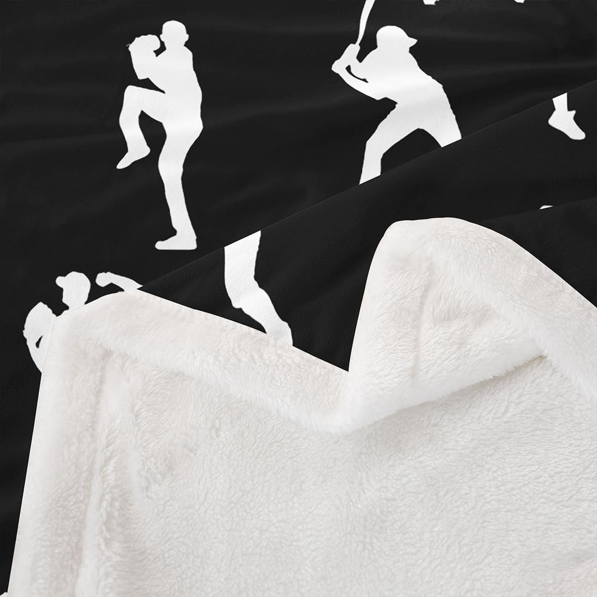 Feelyou Black White Baseball Throw Blanket Sports Game Soft Fleece Sherpa Cozy Fuzzy Plush Warm Baseball Player Fuzzy Plush Throw Ball Games Baby 30"x40" for Bed Couch Living Room