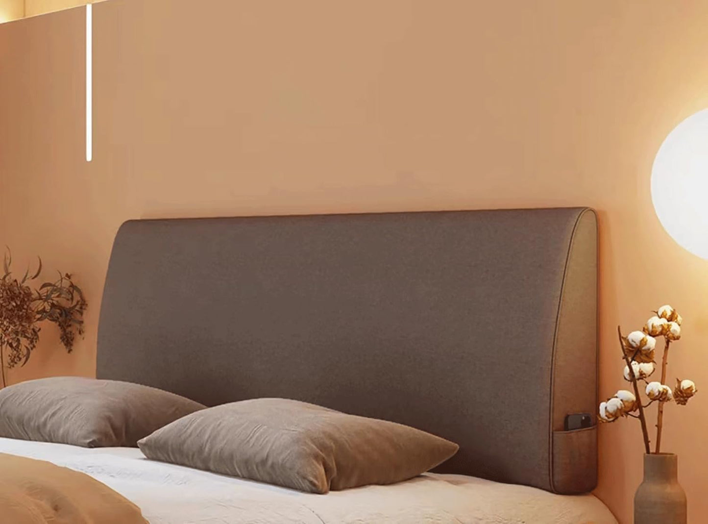 Large Cotton Linen Headboard Bed Backrest Pillow Filled Soft Wedge Cushion Wall Pillows Positioning Support Reading Pillow(Size:Paste 61"/155cm,Color:Dark Gray)