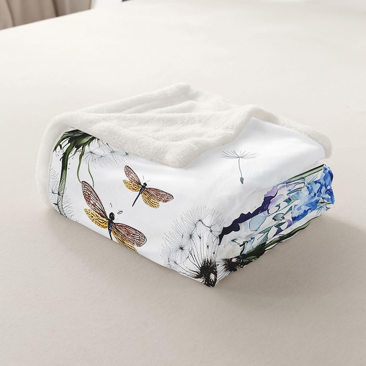 Dragonfly Gifts for Women,Dandelion Fleece Blanket Colorful Butterfly Dragonflies Blanket for Lady Girls,Floral Throw Blanket Botanical Flannel Blanket Rustic Aesthetic Animal Room Decor 60"x80"