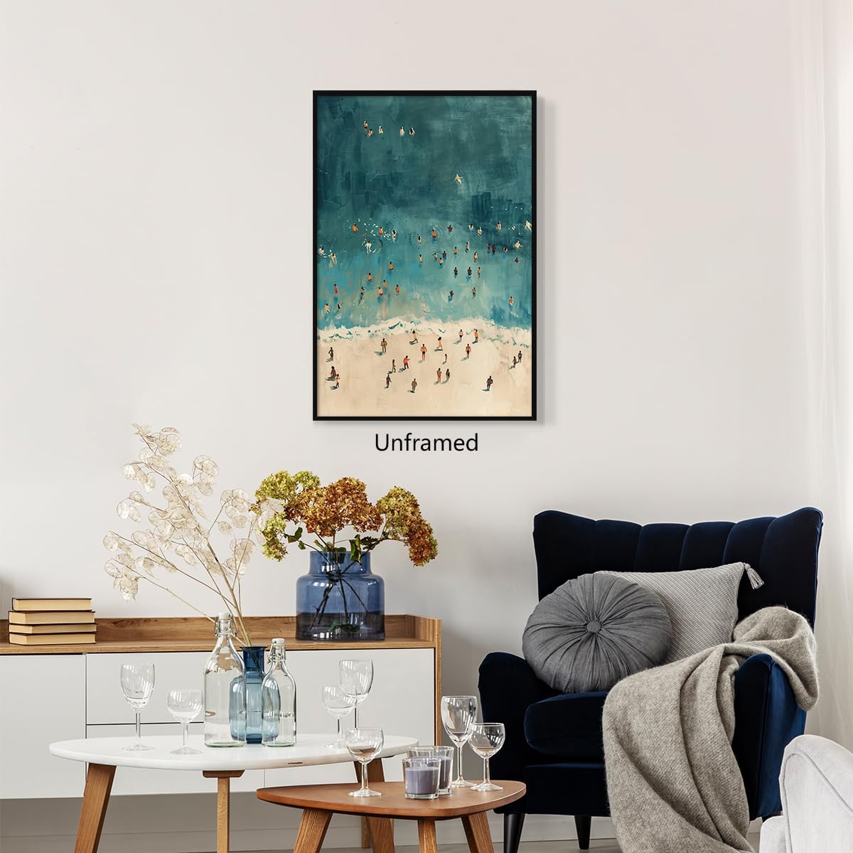 OAOPIC Summer Beach Canvas Wall Art, Green Coastal Tiny People Swimming Aesthetic Poster, Endless Summer Ocean Beachy Fun Print Painting, Ocean Swim Seascape Wall Decor for Bedroom 12x16in Unframed