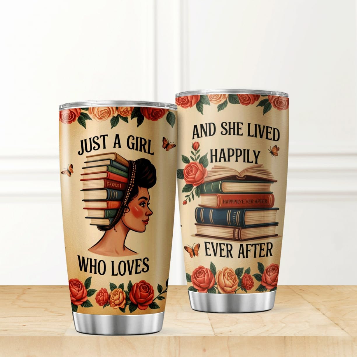 CUBICER Just A Girl Who Loves Books Floral Stainless Steel 20 Oz Tumbler For Book Lovers Women Readers Literature Gift Coffee Heat Cool Mug Outdoor Drink Insulated Travel