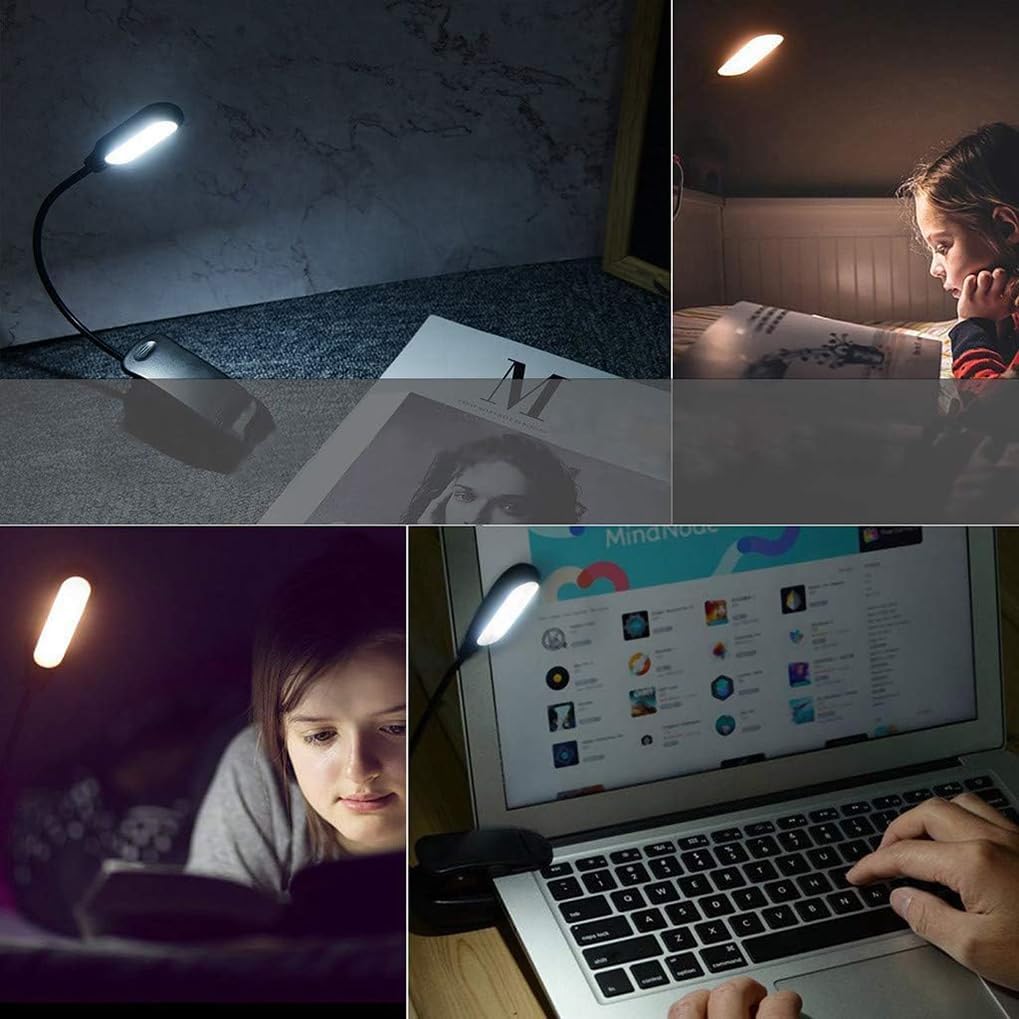 Reading Lights with 5 LED, Book Light Clip-on with 3 Changeable Color, Desk Bed Light Battery & USB Operated, for Kids, Bookworms & Students