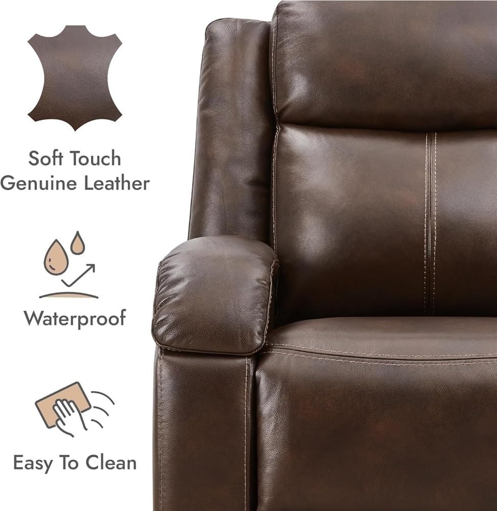 Power Recliner Chair with USB Charging Port – Ergonomic Leather Lounge Chair for Small Spaces, Adjustable Headrest, Breathable Leather, Ideal for Living Room & Home Theater