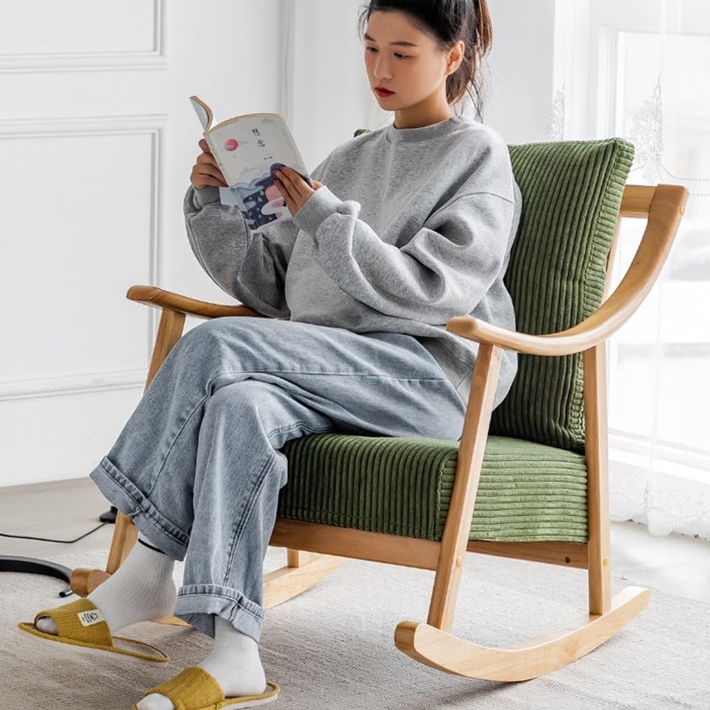 LSLYTQ Rocking Chair Wooden Glider Rocker Chair Nursing Chair Mid-Century Upholstered Fabric Rocking Armchair with Ottoman & Thick Padded Cushion for Living Room,Bedroom