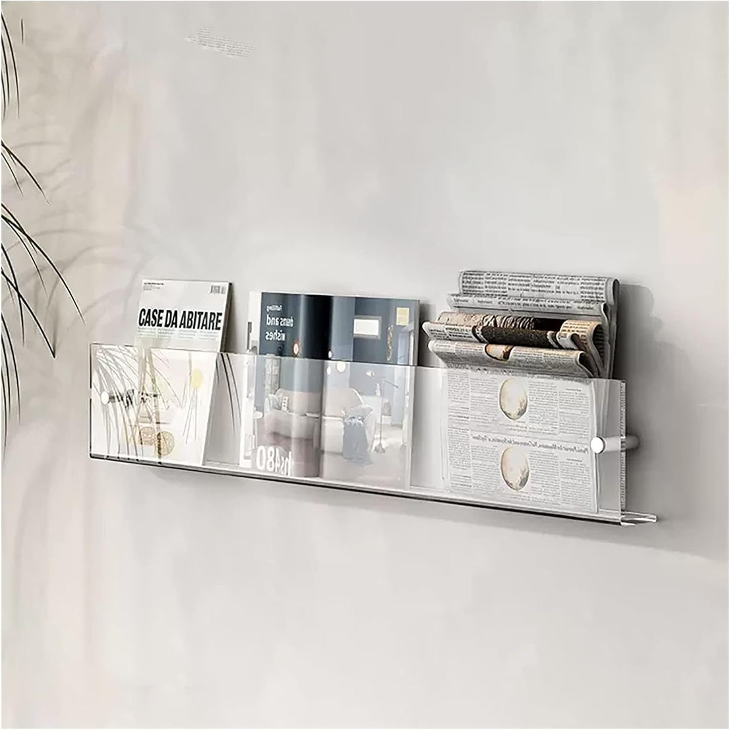 20'' Acrylic Brochure Holder Wall Mounted Floating Bookshelf Magazine Rack Adjustable Hanging Magazine Holder for Office, Waiting Room, Church, Cafe, Home Display (Color : Tran