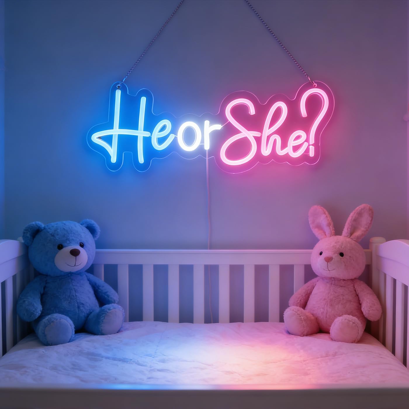 He or She Neon Signs Led Gender Reveal Party Decorations Neon Letters Signs Pregnancy Announcement Party Supplies Baby Shower Yard Signs(Pink-blue)