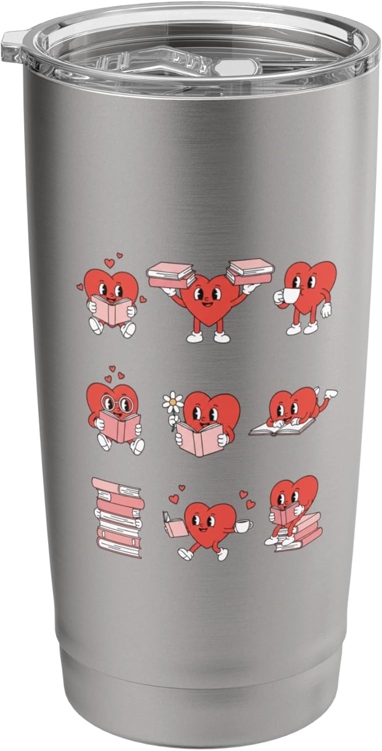 Heart Characters Reading Books Valentine Booklover Stainless Steel Insulated Tumbler